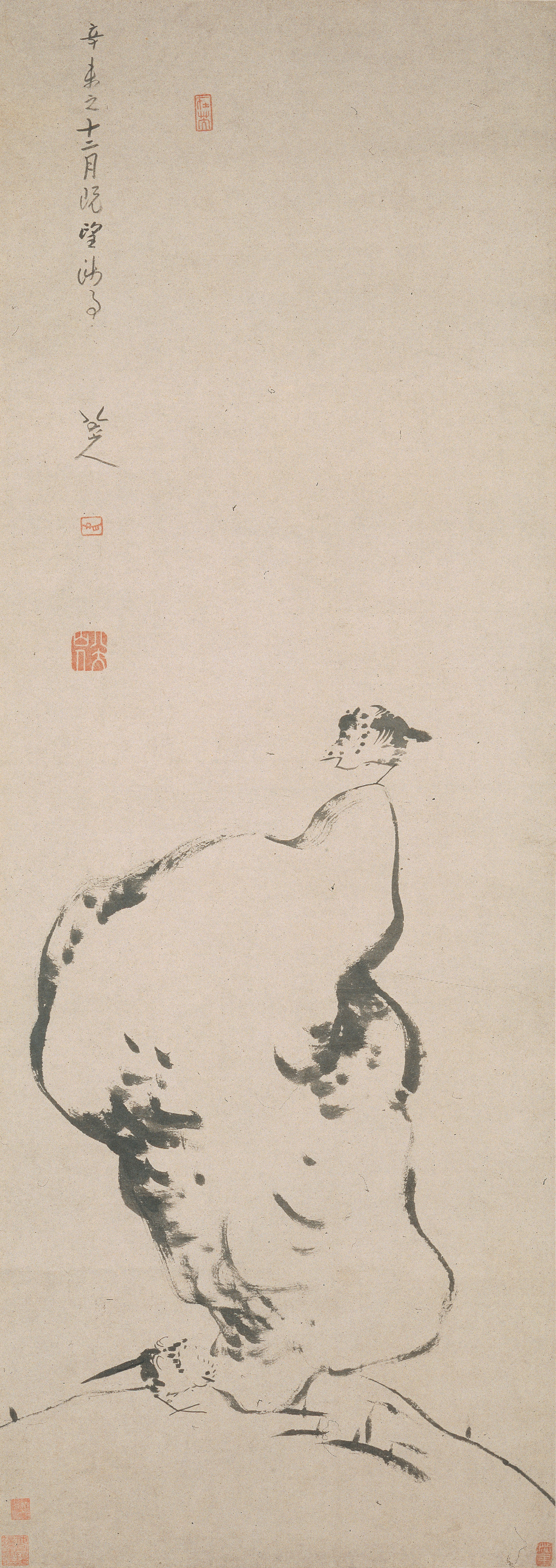 《湖石双鸟图轴》